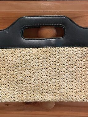 LOFT Woven Straw Clutch with Black Trim